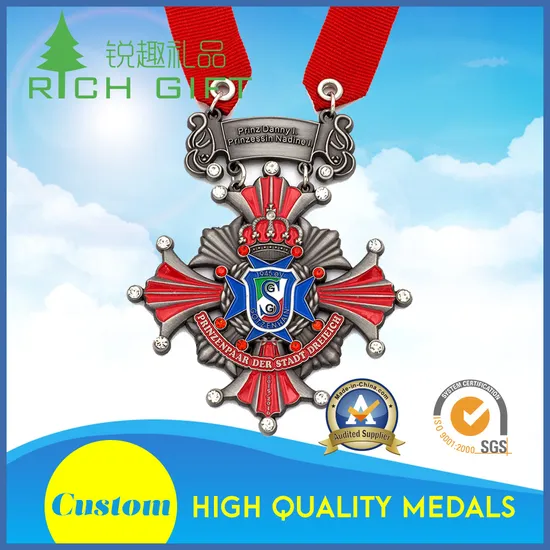 Promotional Custom Die Casting Zinc Alloy Red Medal with High Quality 